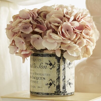 pink hydrangea in vintage tin